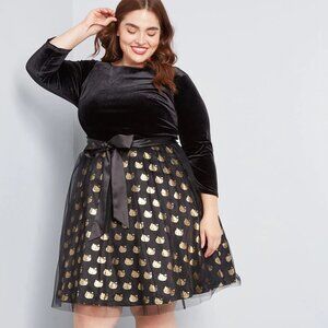 ModCloth Hello Kitty Iconic Interpretation A-Line Dress - Black and Gold